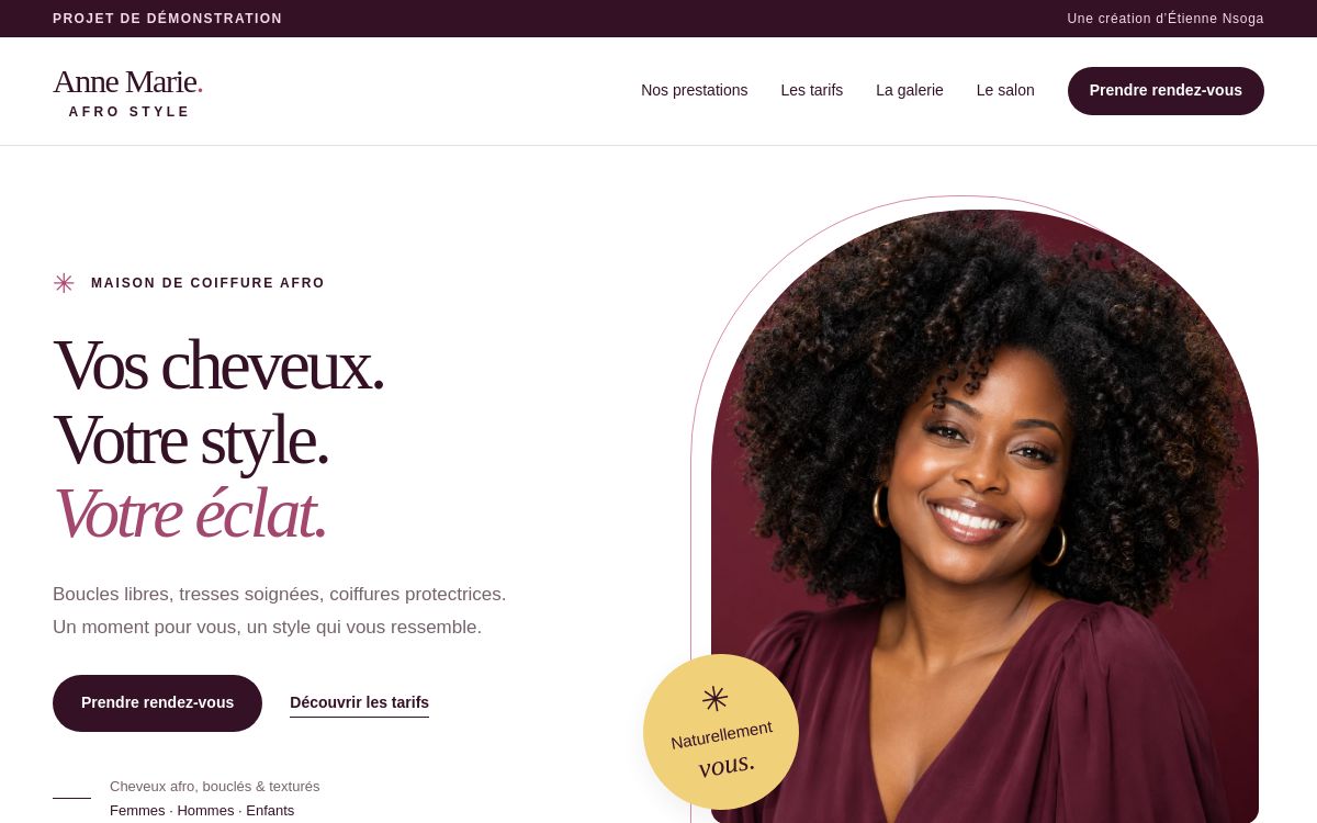 Aperçu du projet web de démonstration Anne Marie Afro Style